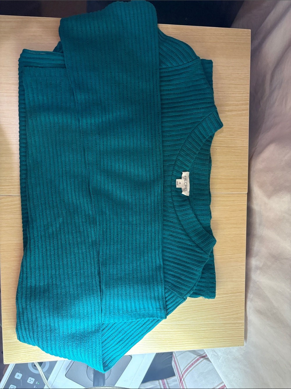 Pilcro Teal Ribbed Crewneck Sweater